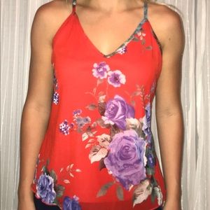 Red floral tank
